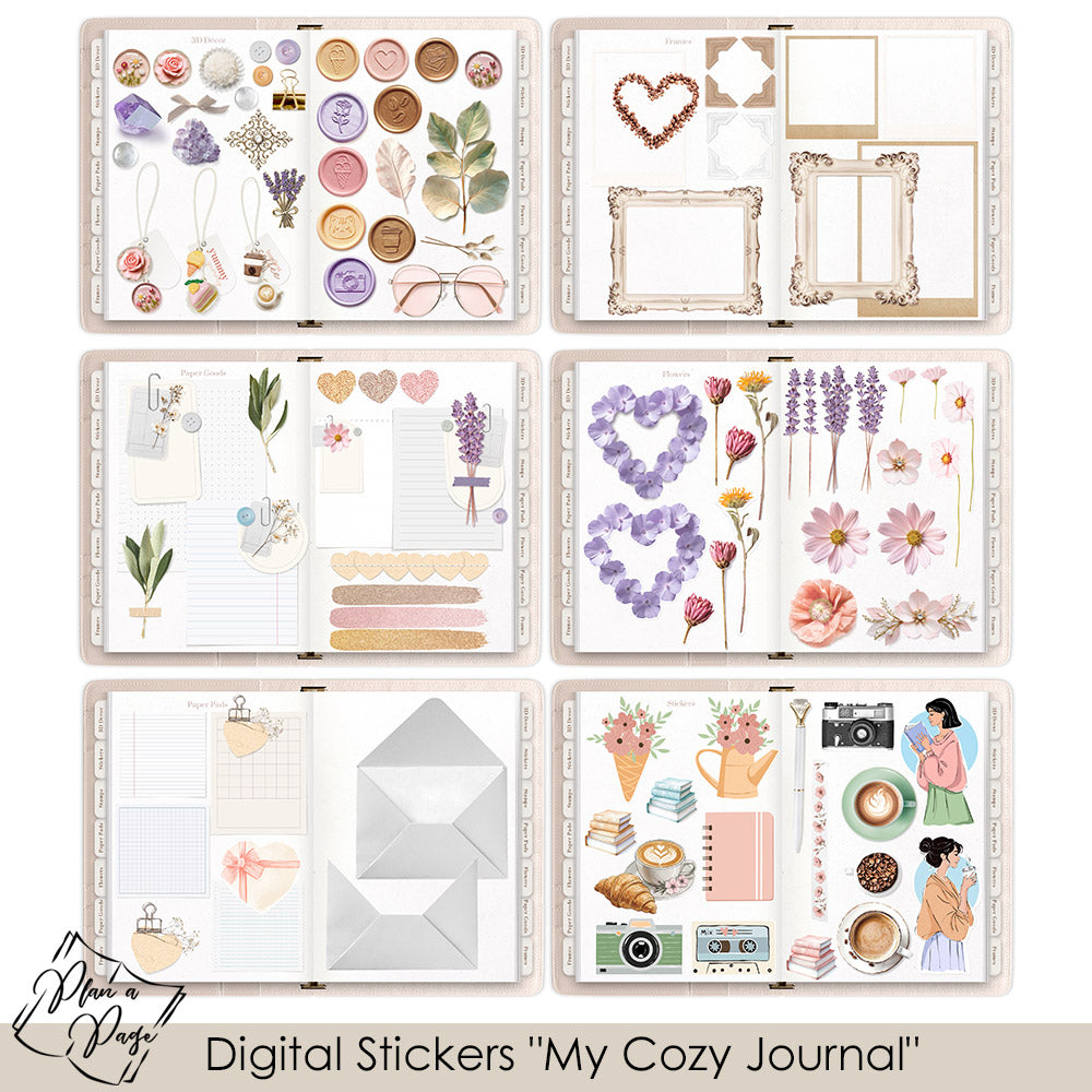 130 Digital Stickers "My Cozy Journal" for Digital Bullet Journal, GoodNotes, Notability