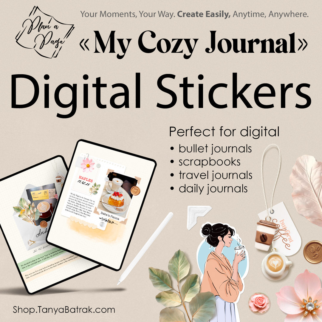 130 Digital Stickers "My Cozy Journal" for Digital Bullet Journal, GoodNotes, Notability