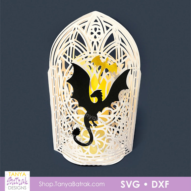 2-Sided Fold-Flat Paper Lantern with Dragons