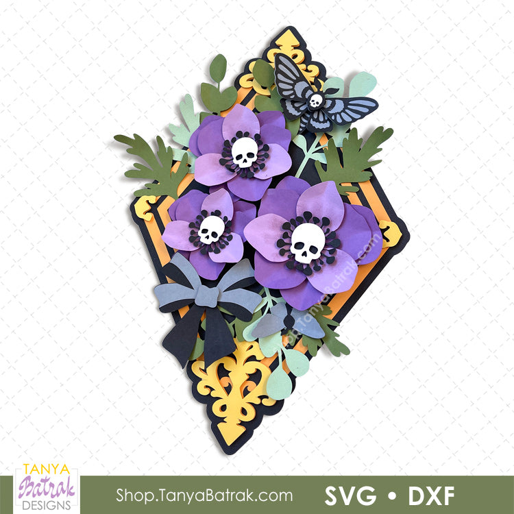 Halloween Vintage Frame with 3D Paper Anemones