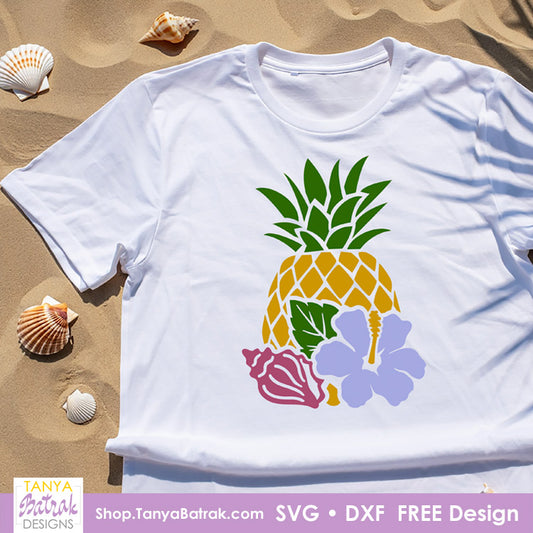 Pineapple With Flower and Seashell