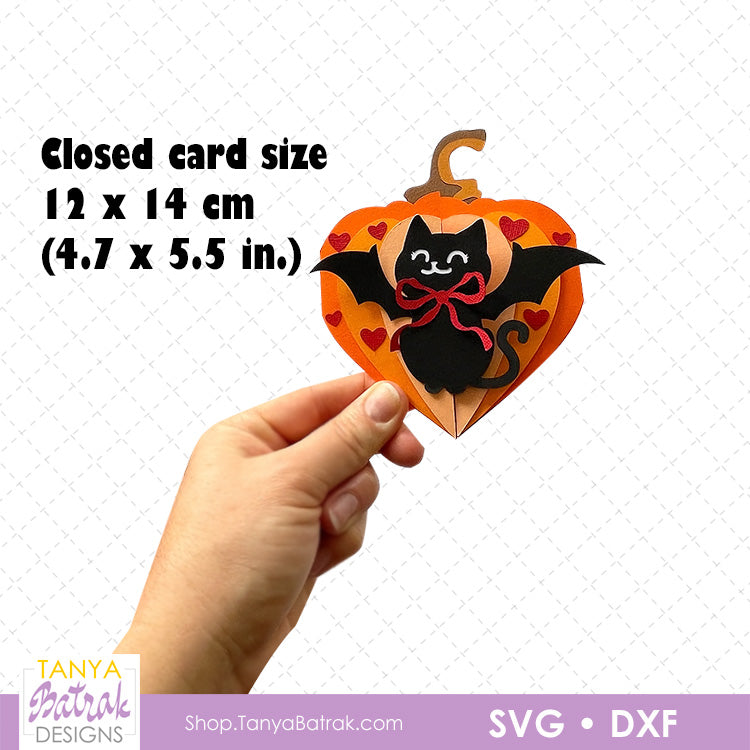 Halloween Pumpkin Heart Card with Cat