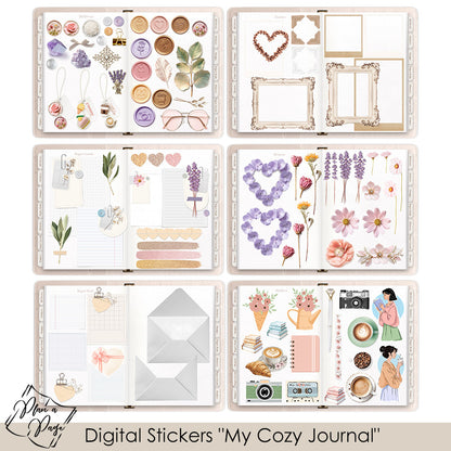 130 Digital Stickers "My Cozy Journal" for Digital Bullet Journal, GoodNotes, Notability