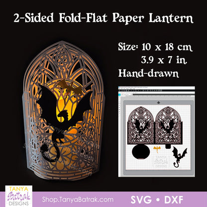 2-Sided Fold-Flat Paper Lantern with Dragons