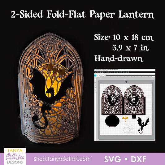 2-Sided Fold-Flat Paper Lantern with Dragons