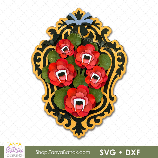 Halloween Vintage Frame with 3D Paper Geraniums