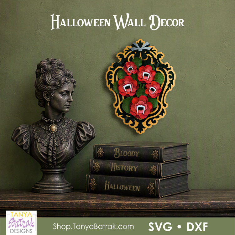 Halloween Vintage Frame with 3D Paper Geraniums