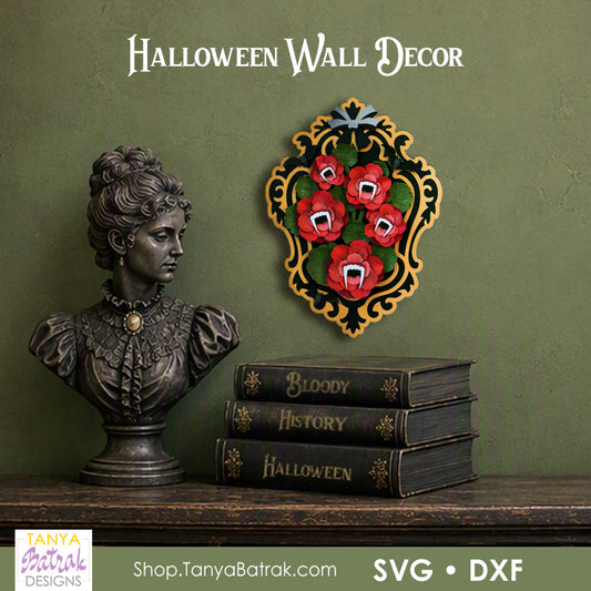 Halloween Vintage Frame with 3D Paper Geraniums