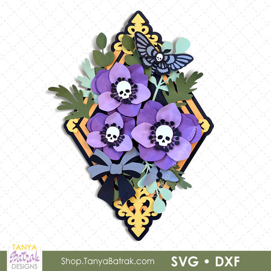Halloween Vintage Frame with 3D Paper Anemones