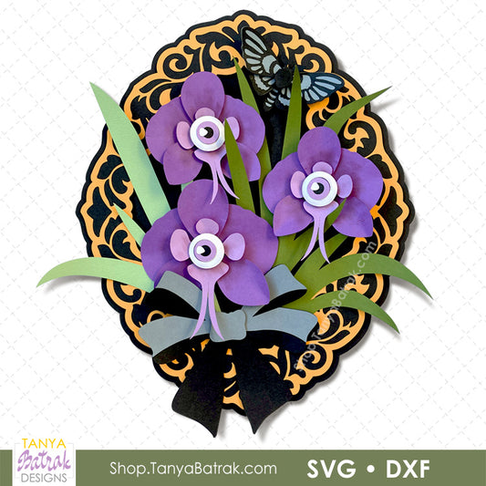 Halloween Vintage Frame with 3D Orchids
