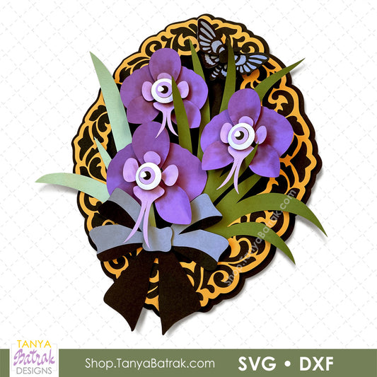 Halloween Vintage Frame with 3D Orchids