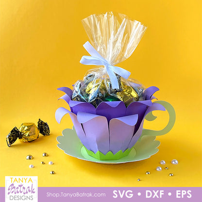 paper flower cup gift box template