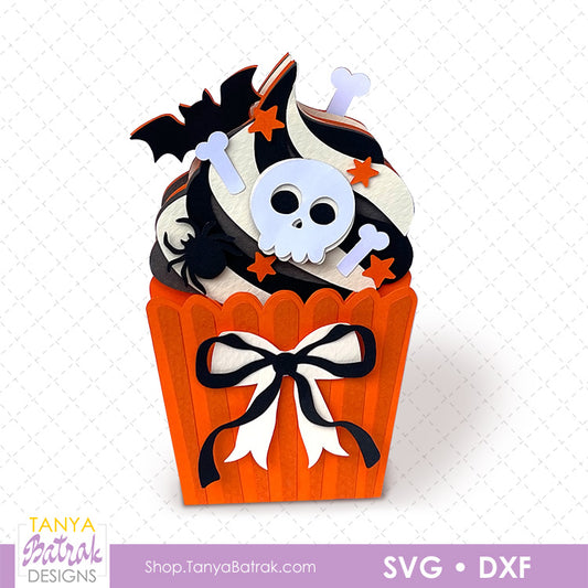 Skull and Bones Halloween Cupcake Pop-Up Card