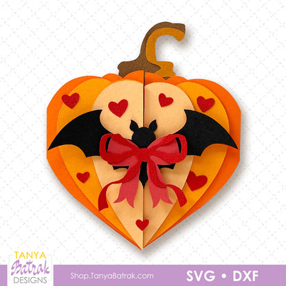 Halloween Pumpkin Heart Card with Bat