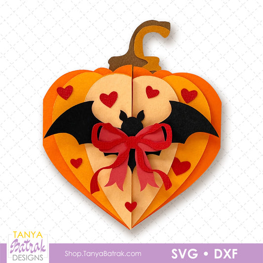 Halloween Pumpkin Heart Card with Bat