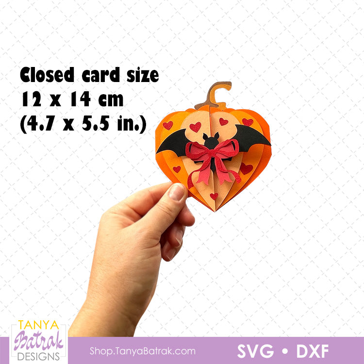 Halloween Pumpkin Heart Card with Bat