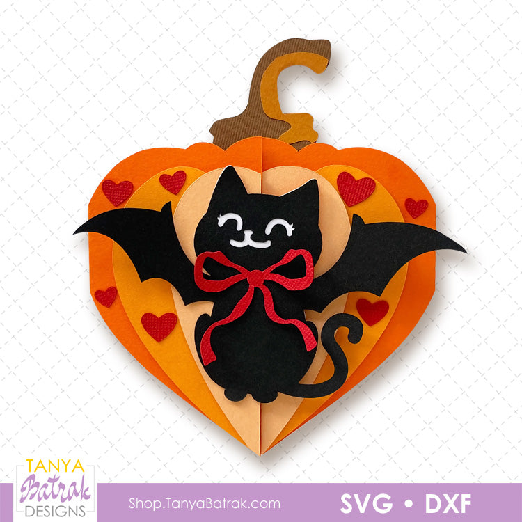 Halloween Pumpkin Heart Card with Cat