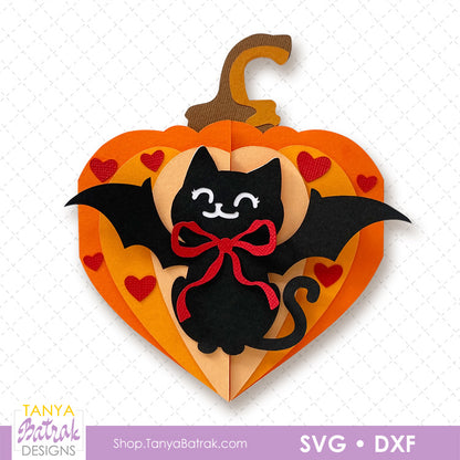Halloween Pumpkin Heart Card with Cat