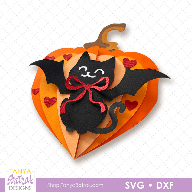 Halloween Pumpkin Heart Card with Cat