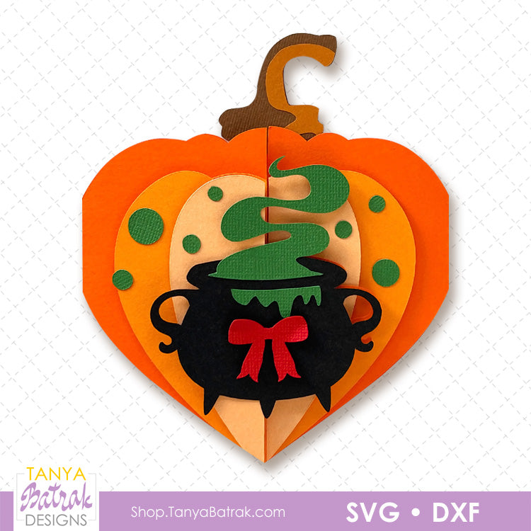Halloween Pumpkin Heart Card with Cauldron
