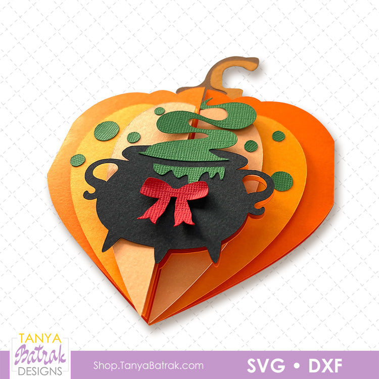Halloween Pumpkin Heart Card with Cauldron