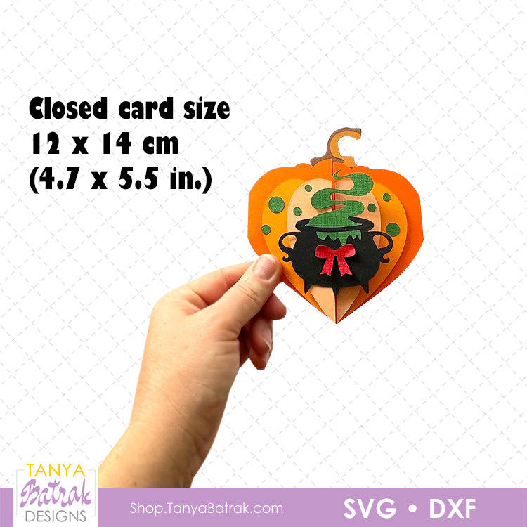 Halloween Pumpkin Heart Card with Cauldron