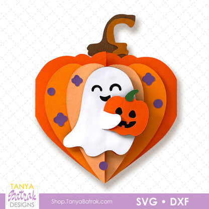 Halloween Pumpkin Heart Card with Ghost