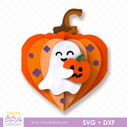 Halloween Pumpkin Heart Card with Ghost