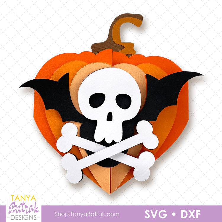 Halloween Pumpkin Heart Card with Skull and Crossbones