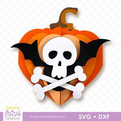 Halloween Pumpkin Heart Card with Skull and Crossbones