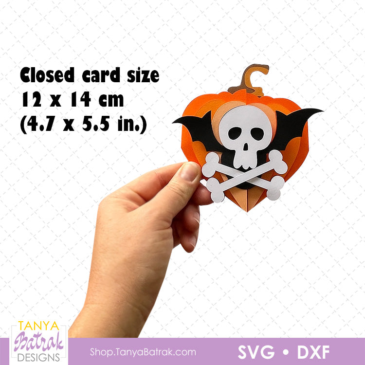 Halloween Pumpkin Heart Card with Skull and Crossbones