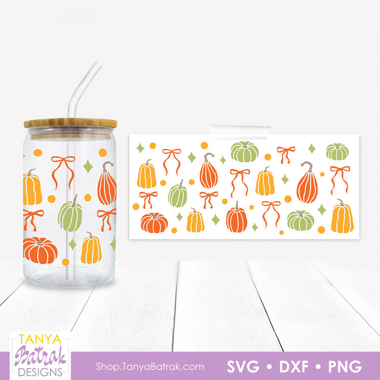 Autumn Glass Can Wrap with Pumpkins